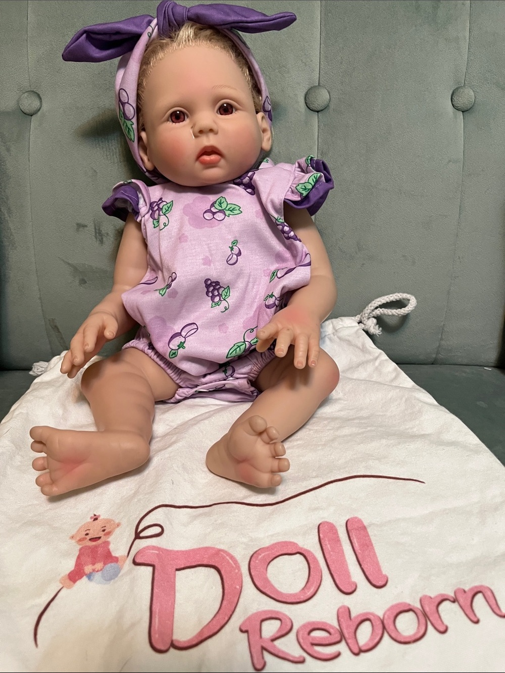 Reborn Lavender Floral Baby Doll with Head Wrap w/dustbag full vinyl
